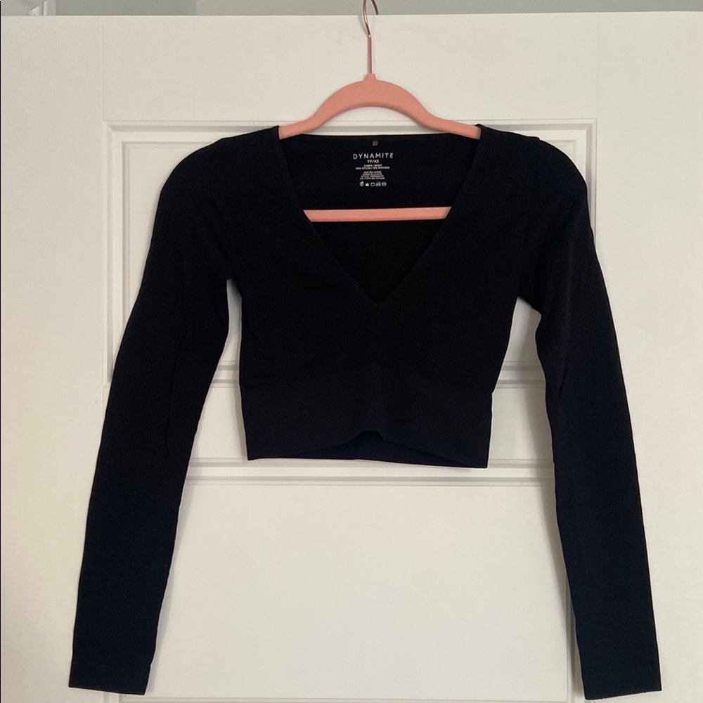 Dynamite Black Fitted Crop Blouse